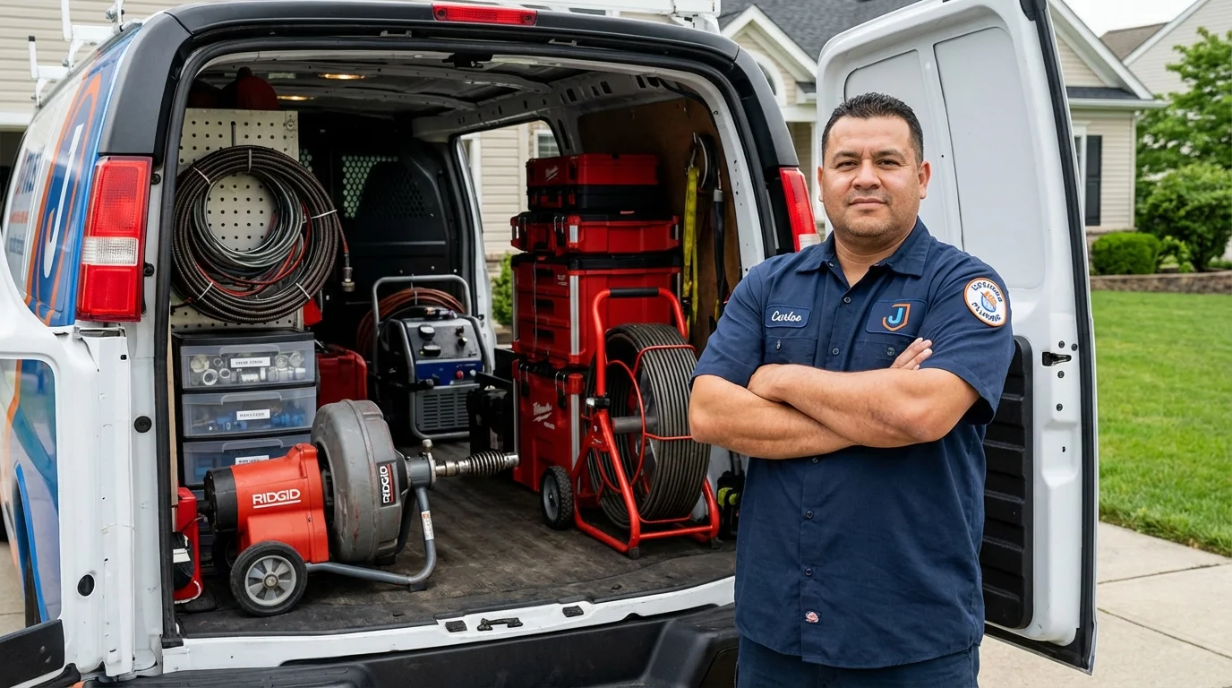 Professional drain cleaning equipment and Johns Plumbing LLC plumber in Owenton