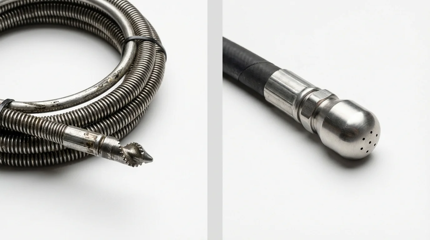 Drain snake cable and hydro jetting nozzle used for drain cleaning in Owenton, KY