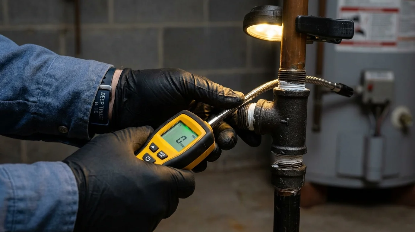 Gas leak detection with electronic sniffer by Johns Plumbing LLC in Owenton