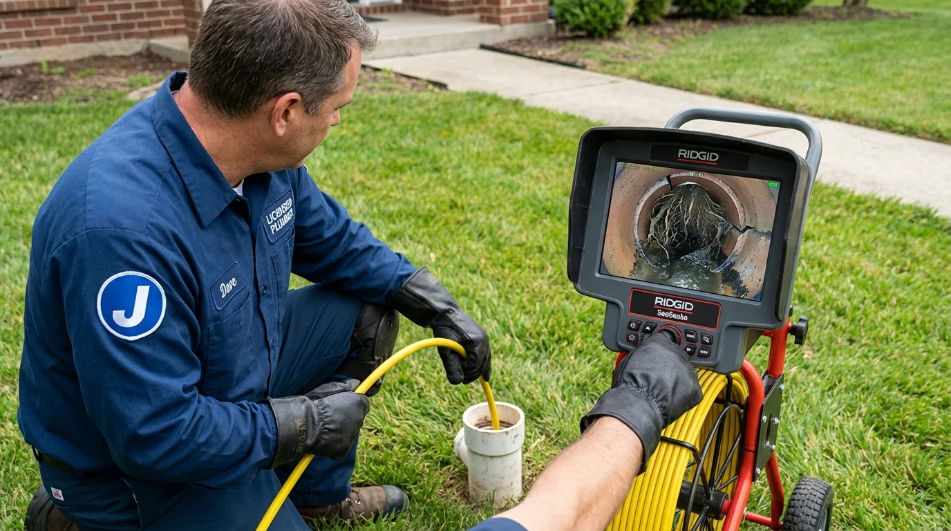 Sewer camera inspection being performed by Johns Plumbing LLC in Owenton