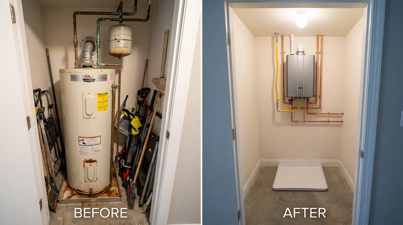 Tank water heater versus wall-mounted tankless unit comparison for Owenton, KY homeowners